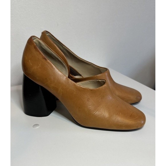 MNG By Mango Leather Heels 9 Mule Retro Chunky Block Heels Unique Funky 70s Heel - Picture 2 of 16